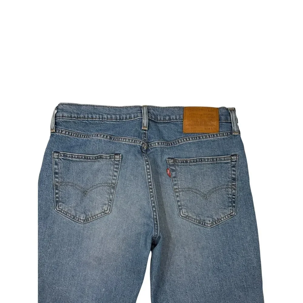 Levis 511 Premium Jeans Mens 34x30 Blue Slim Fit Tapered Leg Distressed Stretch